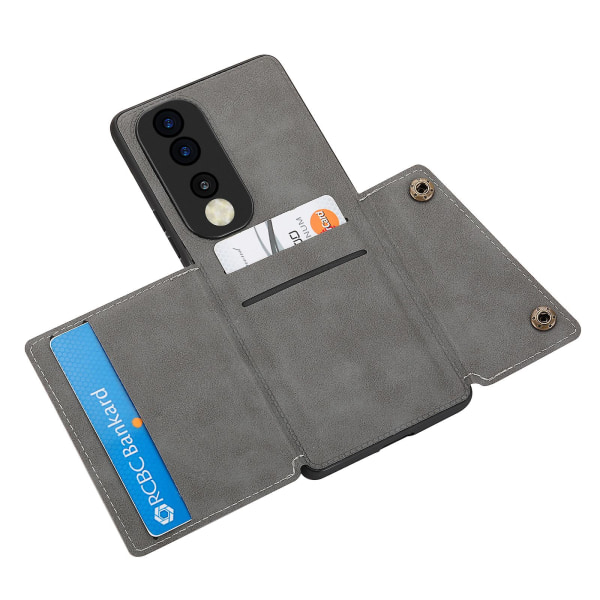Phone case Honor 90 korttipidike Kickstand pudotuksenkestävä pu-nahkapäällysteinen TPU- cover Grey