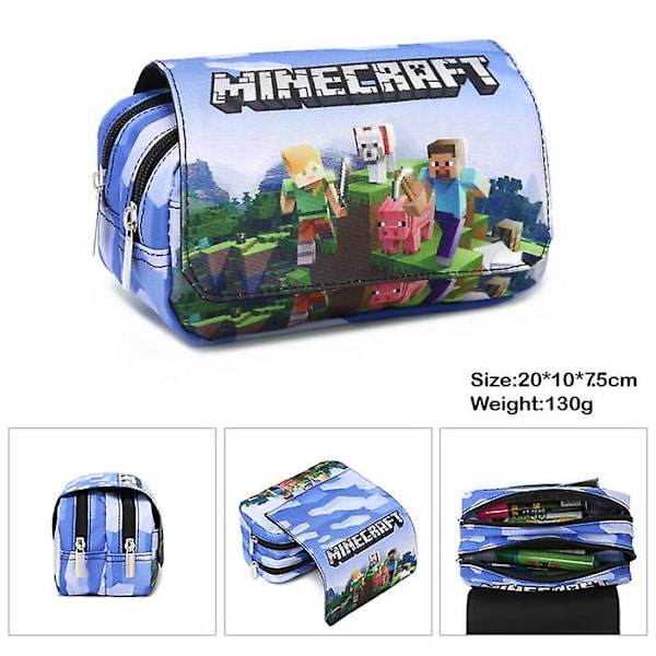 Lasten pojat tytöt Minecraft tulostettu kaksinkertainen kerros kynäkotelo kynäpussi paperitavarat järjestäjä