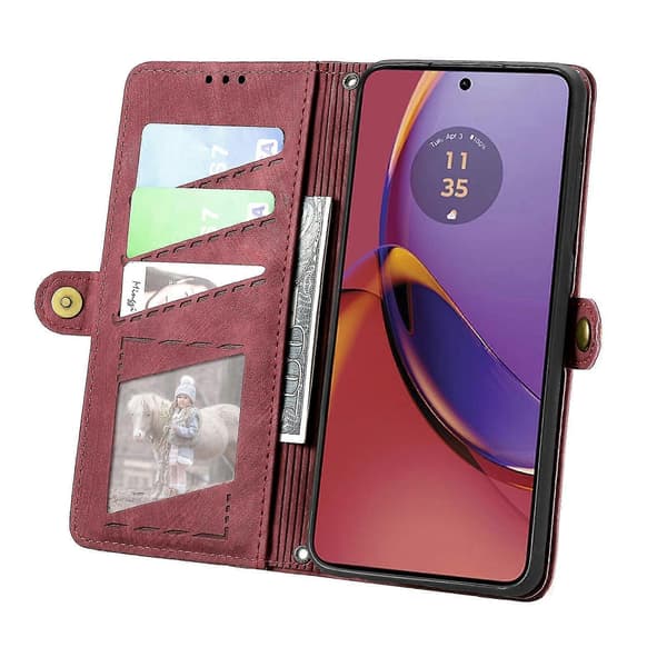 Blixtlåsplånbok Läderfodral för Motorola Moto G84 Red