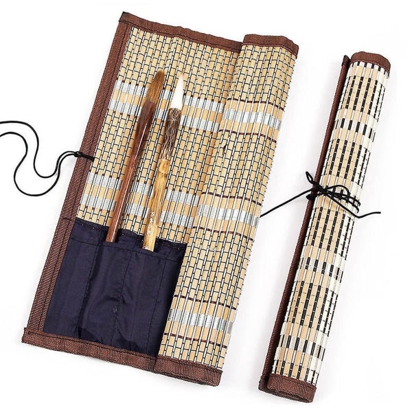 Maalaussiveltimen pidike bambusta pyörivä laukku, kalligrafiakynä case