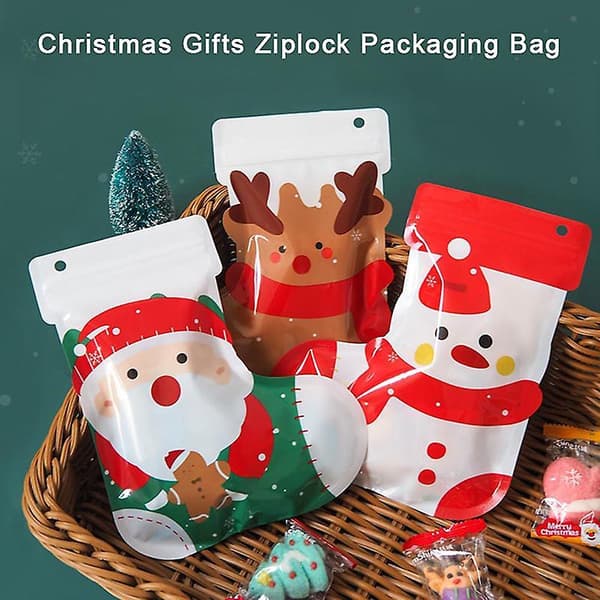 10 st Plast Julklappar Förpackningspåse Återförslutningsbar Julstrumpa Snacks Socker Älg Barn Present Dekorationspåsar A1 10 Pcs