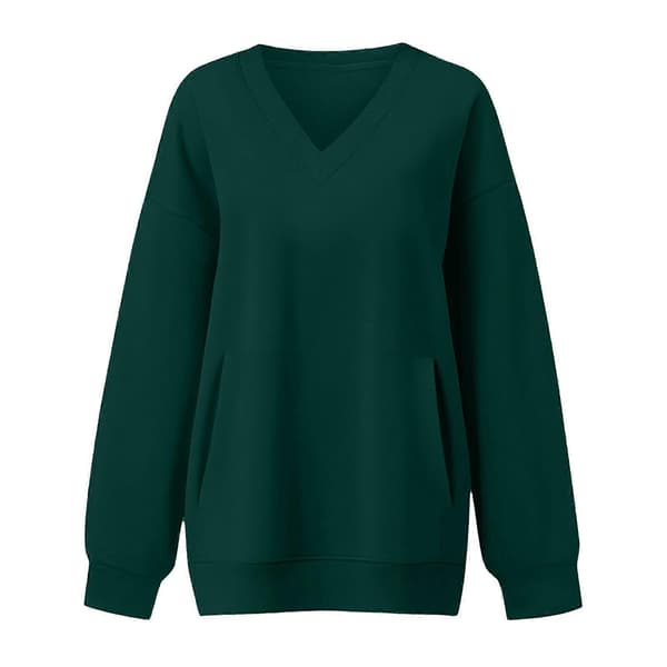 Dame V-hals Pullover Sweatshirt Blød Casual Langærmet Top Strækbart Stof Pullover med Lomme til Hverdagsbrug Sort L Black L