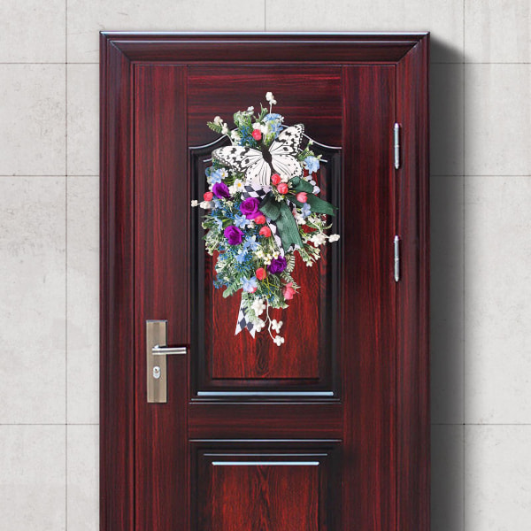 Esteettinen oviseppele Koristeellinen haalistumista estävä ruusuperhonen seppele koriste kodin sisustus Tianyuhe