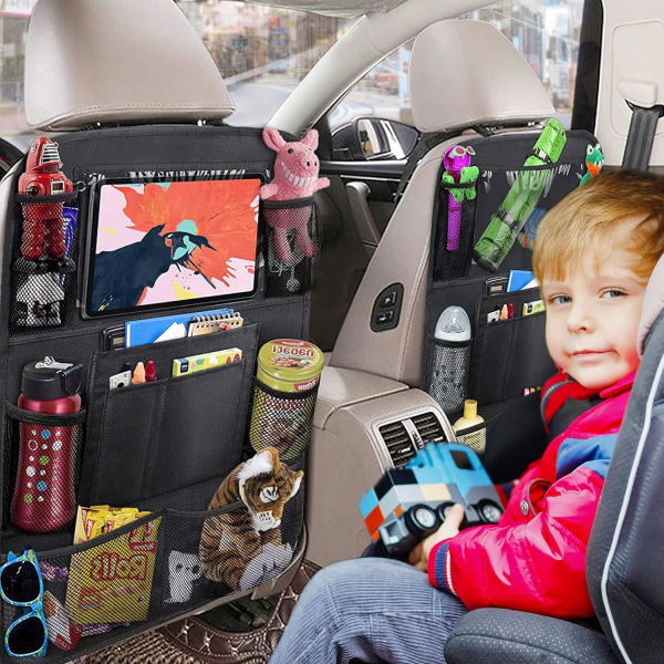 Lasten organizer, 1 kpl auton sisätarvikkeiden säilytys, 10 taskua läpinäkyvä tablettipidike, musta