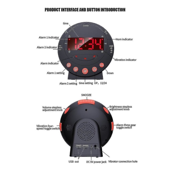 Heavy Sleepers Vekkerklokke - Ekstra Høyt Vibrerende Vekkerklokke Med Bed Shaker For Soverom