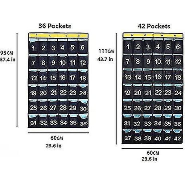 Seinänumeroitu taskutaulu puhelimen laskimen tuelle 42 sinistä taskua - 2023 36 Pockets