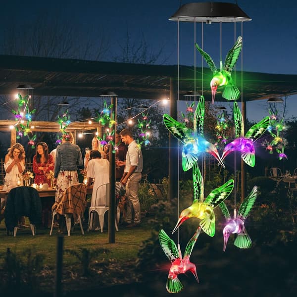 Udendørs solcellelamper, solcelle vindspil med farveskiftende kolibri