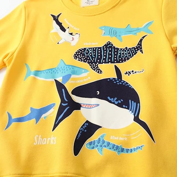 Barnegenser med dinosaurtrykk, lang ermet, tilfeldig genser, gløder i mørket 1shark 4T