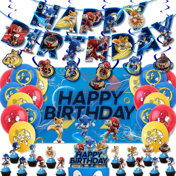Sonic födelsedag temafest dekoration tecknad hängande flagga infogar set