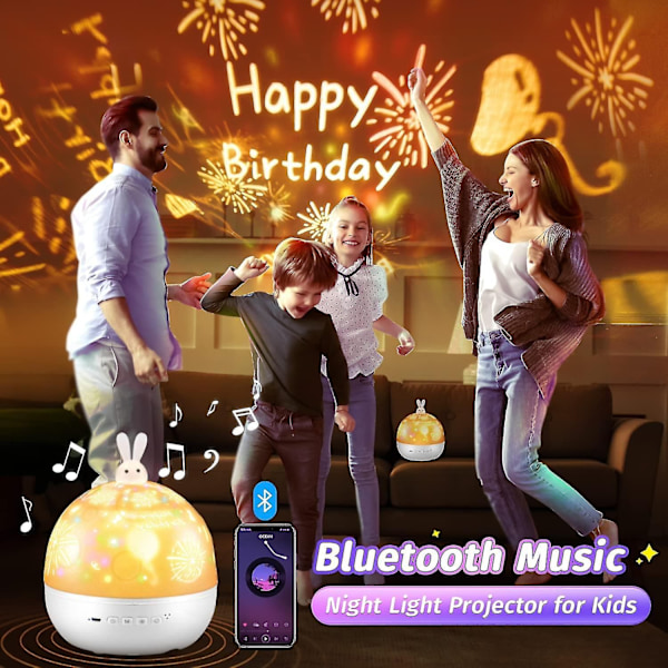 En Fire Baby Nattelys Stjernehimmel Projektor, Bluetooth Musikk Og Lys Nattelys, 8 Filmer Barn Nattelys, 360 Rotasjon Fjernkontroll Natt