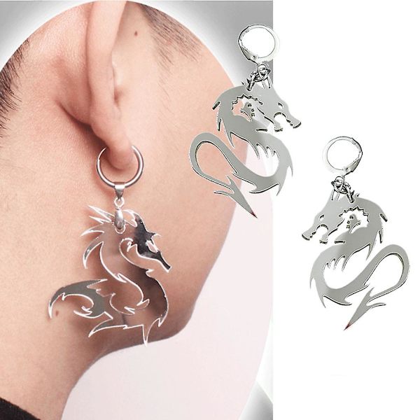 Super Cool Animal Mirror Dragon Drop Øreringe Sølv Dragon Totem Øreringe