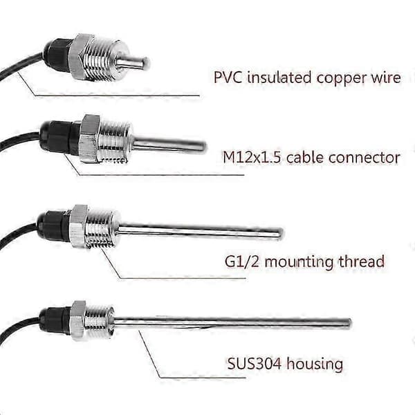 DS18B20 Digital temperatursensor G1/2 gjengeprobe DIA7mm 3-leder ledning SUS304 50mm