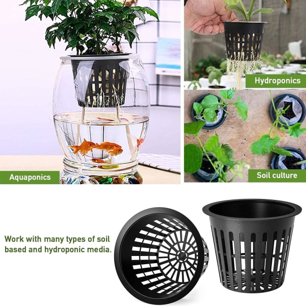 Zerodis 10 stykker Hydroponic Grow Kit Mesh Plantekurv Net Plantepotte Praktisk til orkideer (sort)