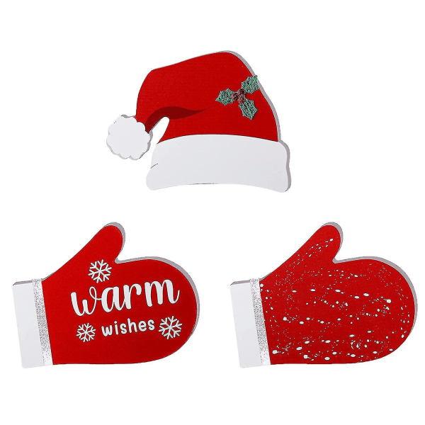 Julelagsbakkedekoration Farmhouse Hat og Handsker Skilte Bordplade Ornament(rød)(3stk) Bd
