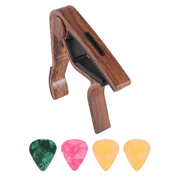 Gitarrkapo med plektrumhållare och 4 gitarrplektrum för akustisk gitarr, elgitarr, ukulele, mandolin och banjo