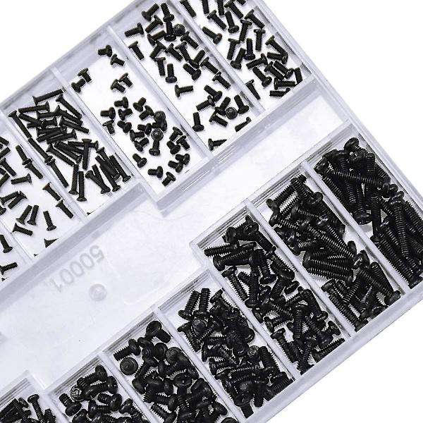 500 stk. Brilleskruer Rundt hoved Universal Laptop Screw Kit M1.2 M1.4 M2 Sort
