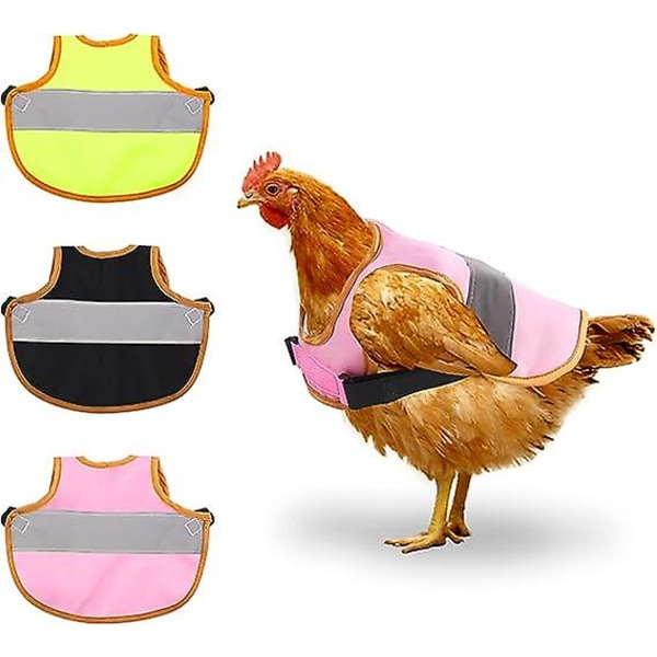 3 stk Kyllingsadelforklæder, høne reflekterende vest Kyllingsele fjerbeskytter til and, gåsevinger rygbeskyttelsesudstyr 3pcs Black-Pink-Yellow
