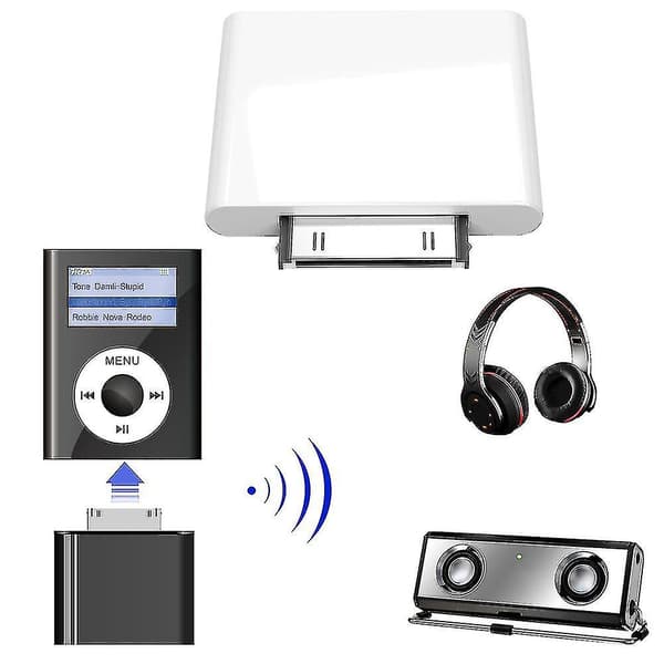 Trådløs Bluetooth-kompatibel sender Hifi lyd Dongle Adapter for Ipod Classic/touch White