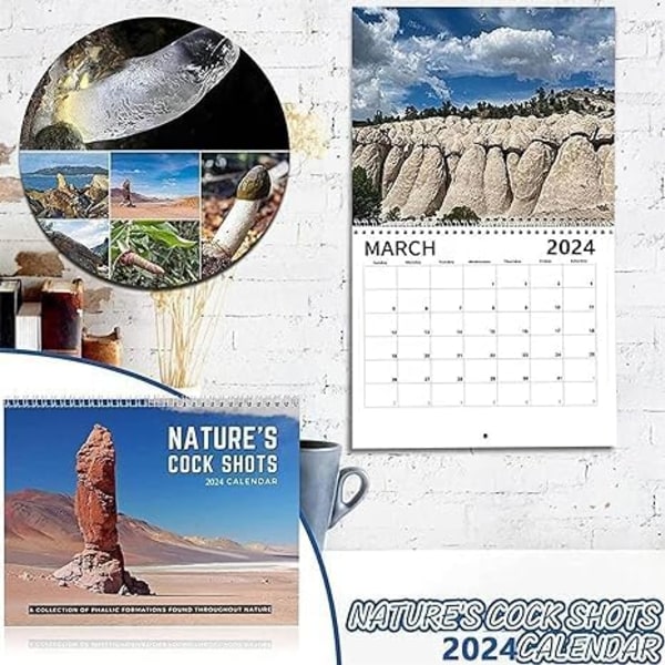 Nature's Cock Shots Kalender 2024 | Naturens Dick Pics Prank Gave | Hængbar månedlig vægkunst familiekalender | Sjove sjove gag-gaver til voksne