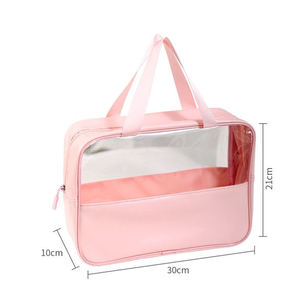 PVC-kosmetikpåsar med handtag, set om 3, bärbara transparenta necessärer vattentäta Pink
