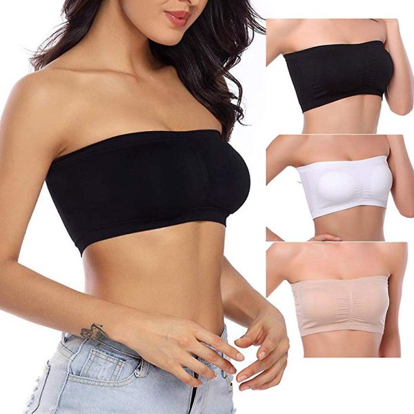 Dam Bandeau BH Vadderad Strapless Bralette BH Sömlös Bandeau Tube Top BH Black 6XL