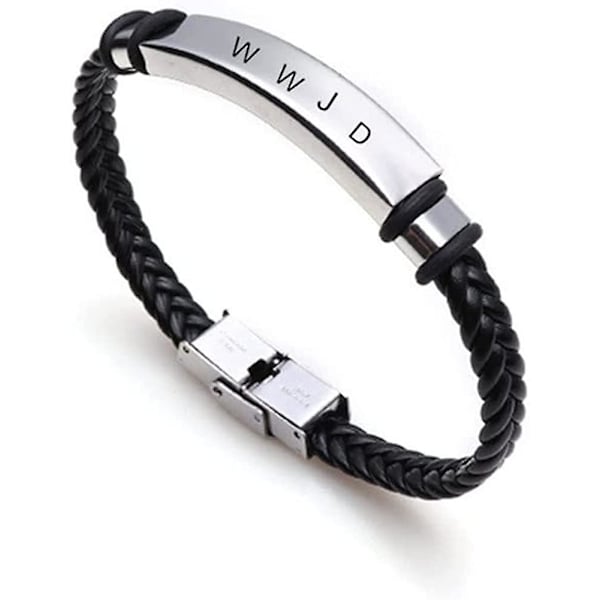 WWJD HWLF Armbånd for Elskere, håndlaget lær armbånd Hva ville Jesus gjøre Han ville elske først Armbånd i rustfritt stål Inspirerende religiøs Remi