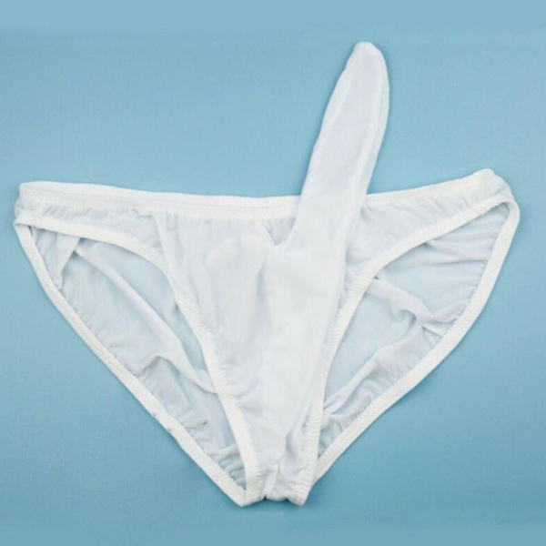 Mäns sexiga underkläder underbyxor långa utbuktande påse kalsonger string trosor underkläder-hy White One Size