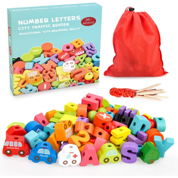 Sheirying Montessori Toys -opetuspeli lapsille Täydellinen lahja lapsille sisältää 42 tai 75 puuhelmeä