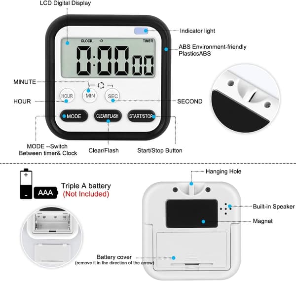 Digital Visuel Timer 24-Timers Magnetisk Ur Stopur Optælling & Nedtællingstimer med Stor LCD-Skærm Visning Store Tal