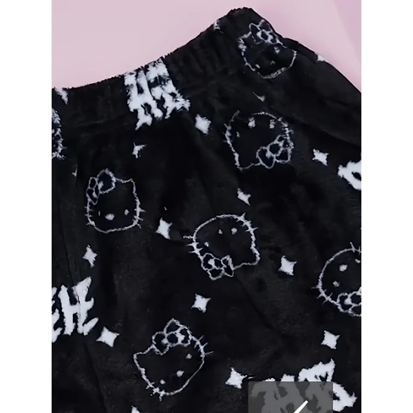 Tegnefilm KT kat pyjamas tykke damer efterår og vinter plus fløjl varm fritid hjem graffiti flanel bukser black L