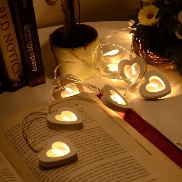 10 Led String Lights Wooden Heart Shape Lampe For Festival Party Bryllup Home Decoration Warm White