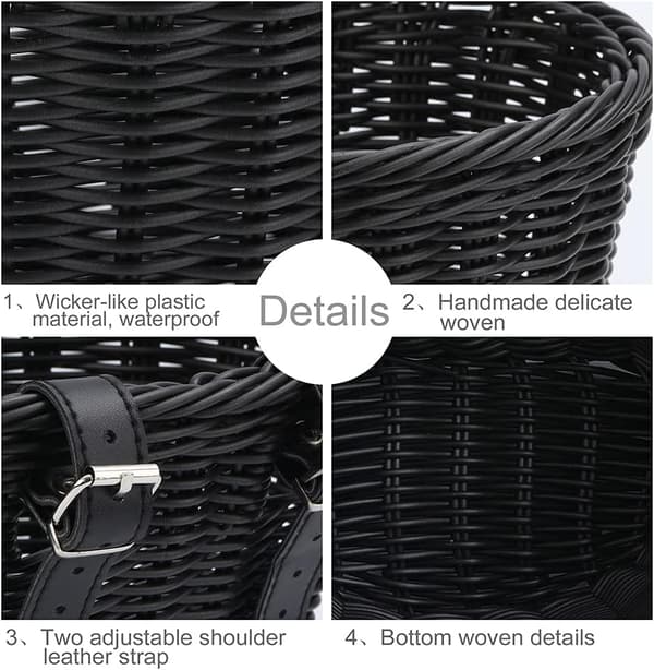 Plastic Rattan Front Basket for Bicycle, Front Carrier Basket Storage, PE Woven Adjustable