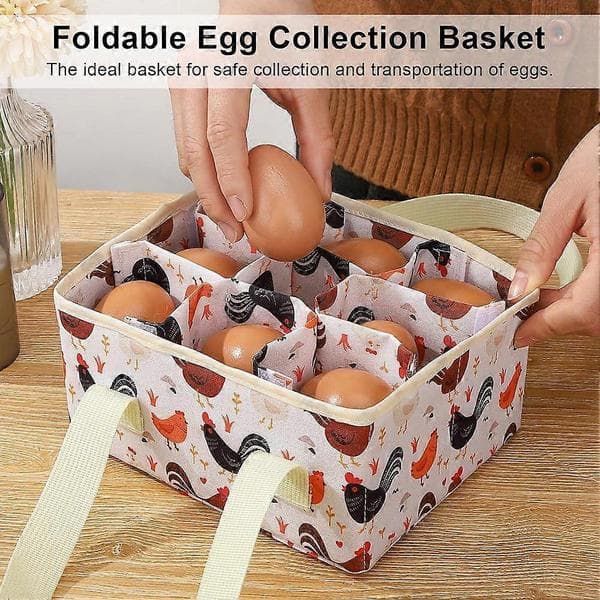 Avtakbar eggkurv, eggkurv for innsamling av egg med 9 poser, sammenleggbar eggbeholder i kanvas, eggoppsamler