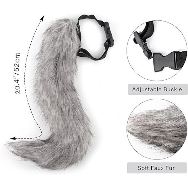 Räv konstgjord päls svans kattöron pannband Halloween fest kostym halsband choker cosplay set för kvinnor Grey