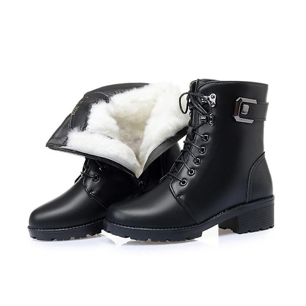 Vinterankelboots med vit päls, varma och halkfria för kvinnor Black 38