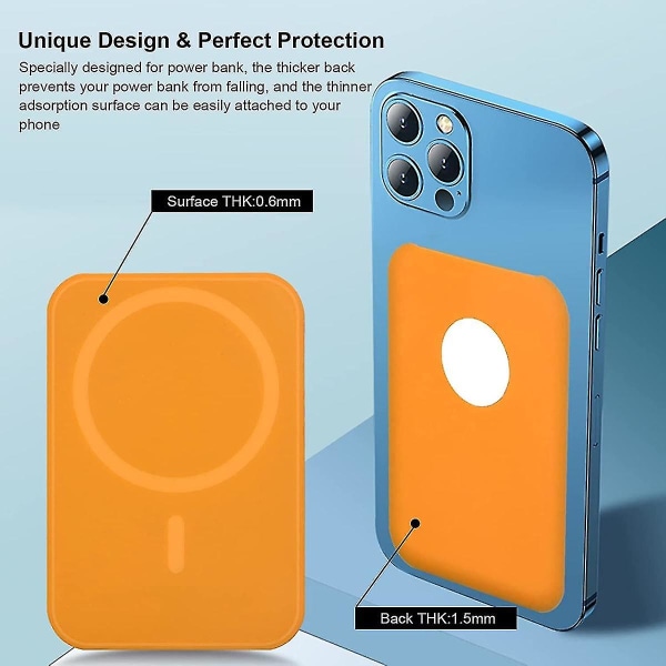 For beskyttelsesveske for Apple Magsafe batteripakke, silikon huddeksel kompatibel med Magsafe Power Bank Holder, Lett, myk Magsafe Portable C