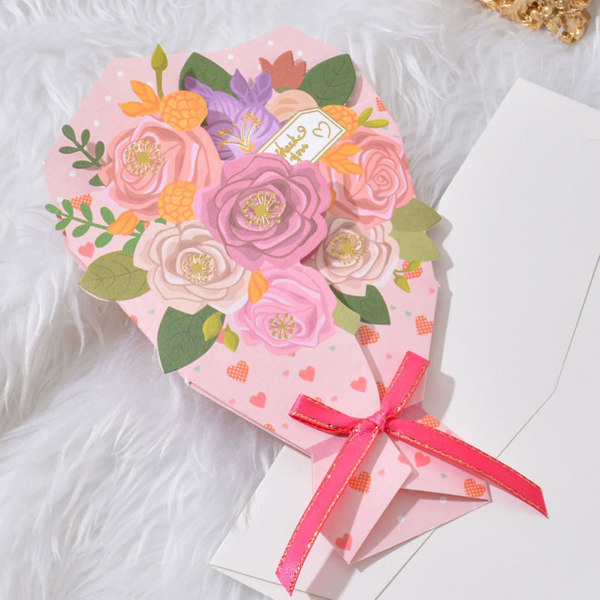 1 sett gratulasjonskort sammenleggbart DIY håndskrift papir kunst 3D sammenleggbar blomst morsdagskort med konvolutt til gave Tianyuhe A