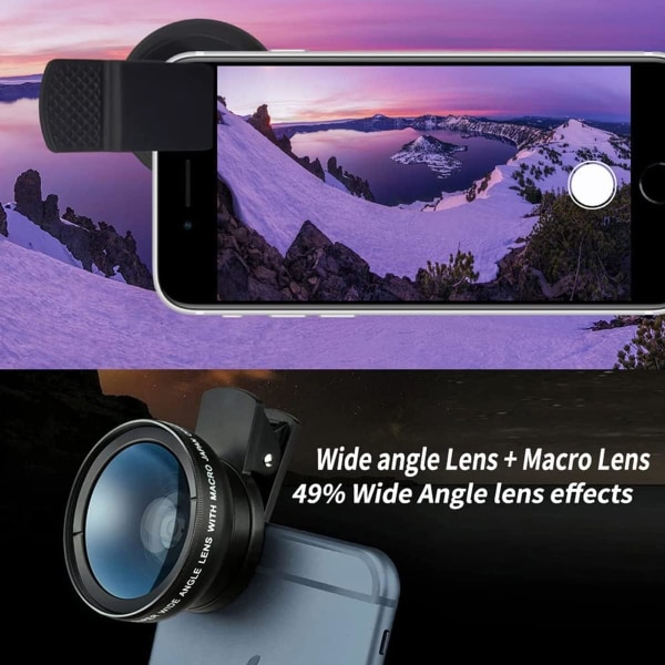 2 i 1 mobiltelefon kamera linsesæt, smartphone kamera linse linse makro telefon linser, 37 mm justerbar klip-on mobiltelefon linse til smartphone