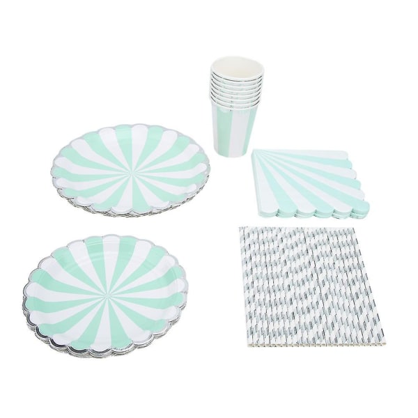 Engangsservice af papir til bryllupsfest - tallerkener, kopper, servietter og sugerør