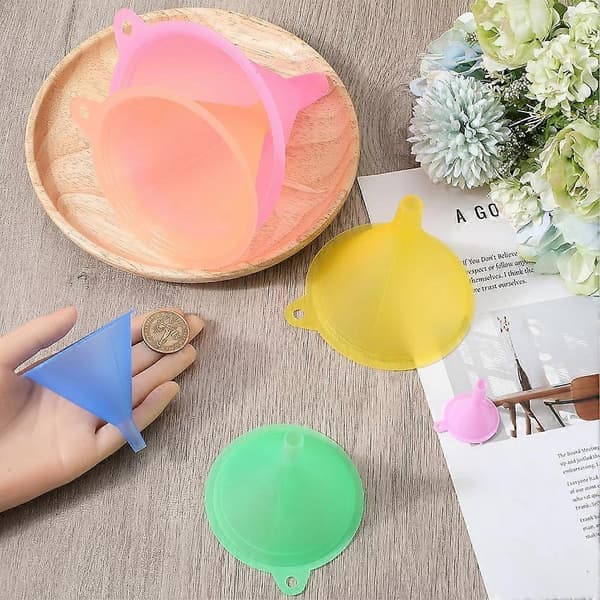 6 stk. 6 størrelser plasttraktsett påfyllbare kosmetikkbeholdere trakter små mellomstore store multifunksjonelle plasttrakter