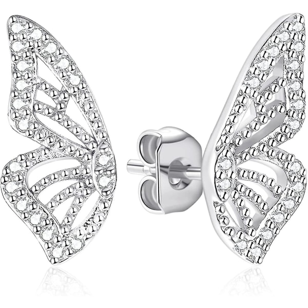 Wabjtam Butterfly Wing Örhängen (ett par) 18k guldpläterade simulerade diamant silver örhängen, Tiny Butterfly Brosk örhängen för