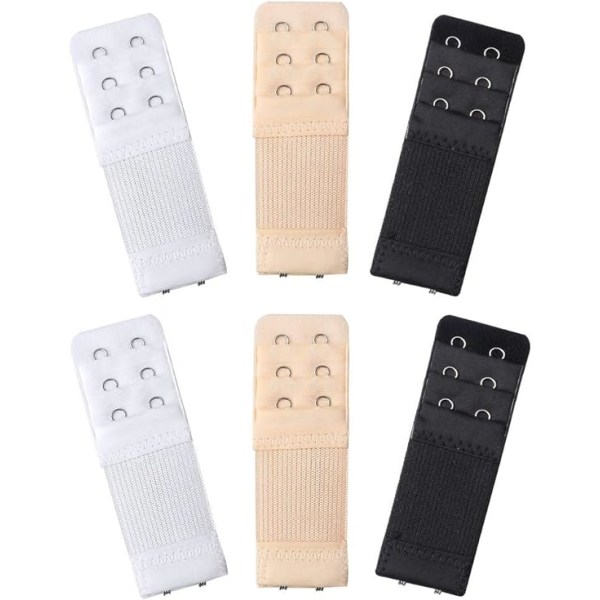 6-pack elastiska 2/3-kroks bh-förlängare för kvinnor (vit, svart, beige)