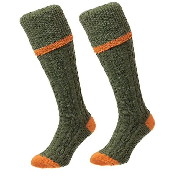 Bisley Shooting Socks - Cable Stripe - Villasekoitteiset perinteiset metsästys sukat Olive UK 9 - 12