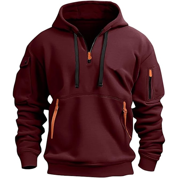 Hættetrøjer til mænd Kvart Zip Trøje Taktisk Sweatshirt Vintage Langærmet Casual Mode Hættetrøje Med Lommer XXL