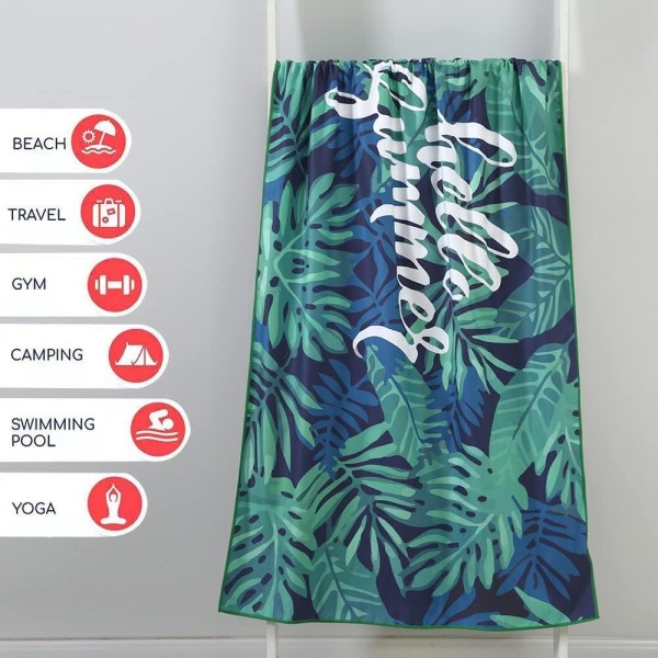 Mikrofiber sandtæt badehåndklæde, let, sandtæt og hurtigttørrende strandtæppe - stort picnictæppe, 160x80 cm
