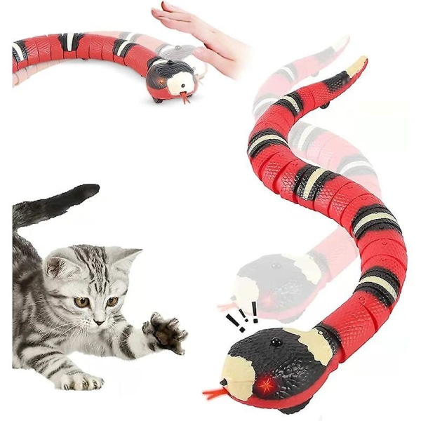 Interaktivt kattelegetøj, Smart Sensing Snake, Bevægelse, Genopladelig, Registrerer automatisk forhindringer og flugt
