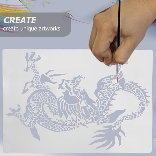 Dragon Year Hollow Painting Stencils 2 Pcs Reusable Plastic Drawing Templates for Wall