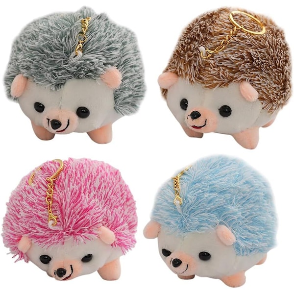 4 stk. Piggsvin Nøkkelringer, Piggsvin Nøkkelring for Barn Plysj Dyre Nøkkelring Mini Piggsvin Dukke Anheng Veske Nøkkelring Ornament Nøkkelring