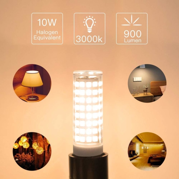 Flimmerfri G9 LED-lampa, 900lm Ej dimbar, 10W Ekvivalent 100W, Varmvit 3000K, Paket med 5 [Energiklass A+] [Energiklass D]