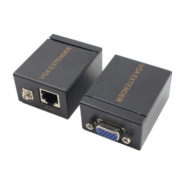1 par VGA-förlängare 60m VGA till RJ45-signalförlängare Cat5e/6 Lan Ethernet 1080P sändarmottagare för bärbar dator Black